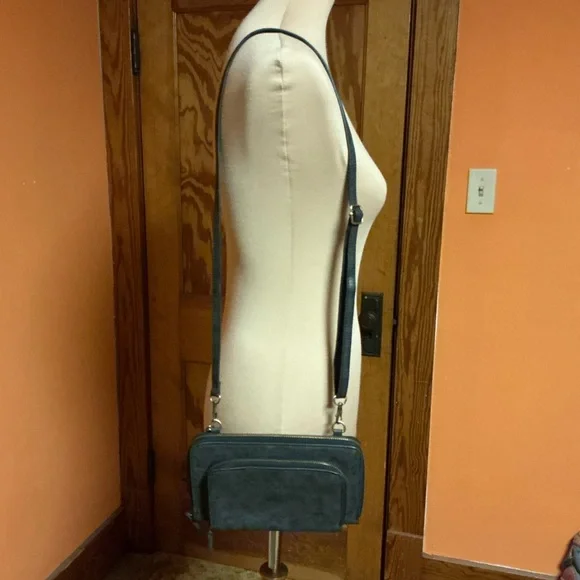 Joy Susan Black Vegan Leather Crossbody Purse with Wristlet Strap - Picture 8 of 11